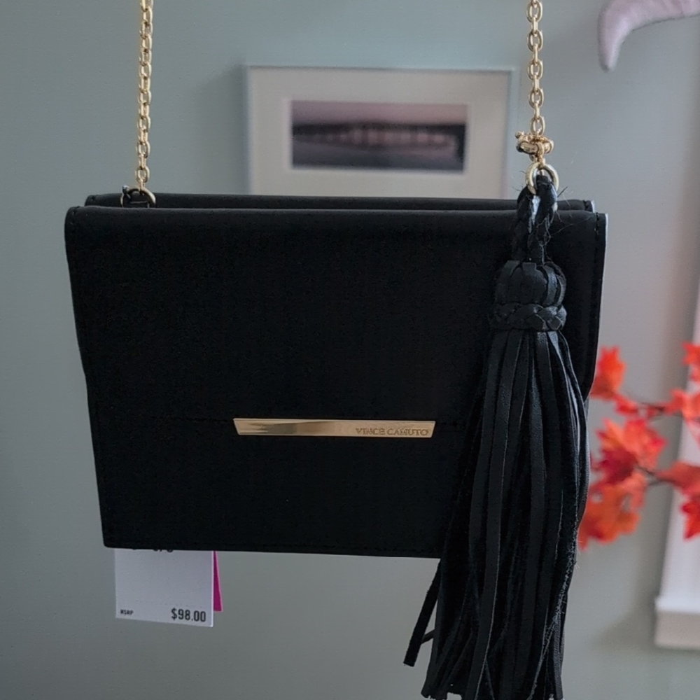 Vince Camuto Black Crossbody Bag with Gold Accents